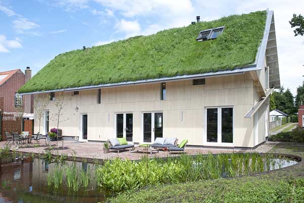 オランダ 草葺き屋根のピュアウッド無垢板パネルハウス